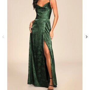 Lulus Simply Dreamy Emerald Green Satin Floral Jacquard Maxi Dress - Size M